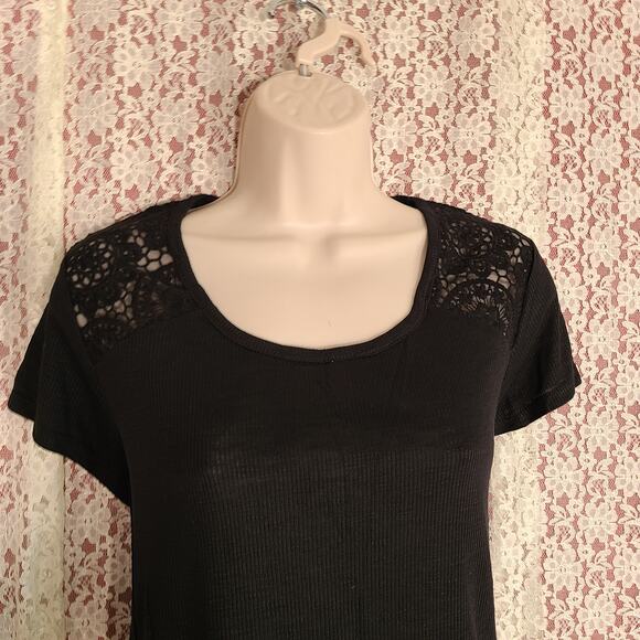 NWT faded glory black ribbed lace back top size medium - Picture 2 of 9